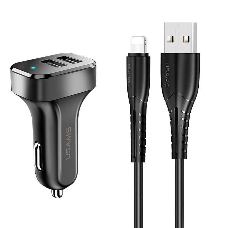 

АЗУ Usams C13 2.1A Dual USB + U35 Lightning cable (1m) (Черный), Чорний