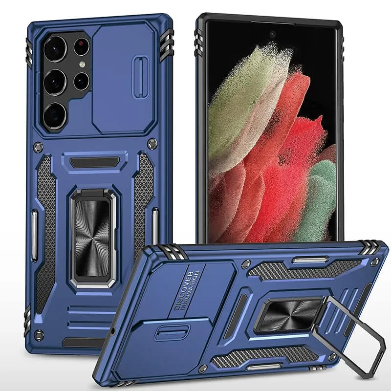 Ударопрочный чехол Square Ring c шторкой на камеру для Samsung Galaxy S22 Ultra – Синий / Navy. Фото 1 из 1
