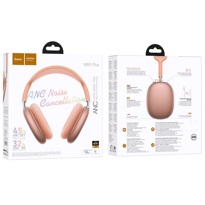 Накладні бездротові навушники Hoco W65 Plus Happy ANC – Orange. Фото 4 з 4