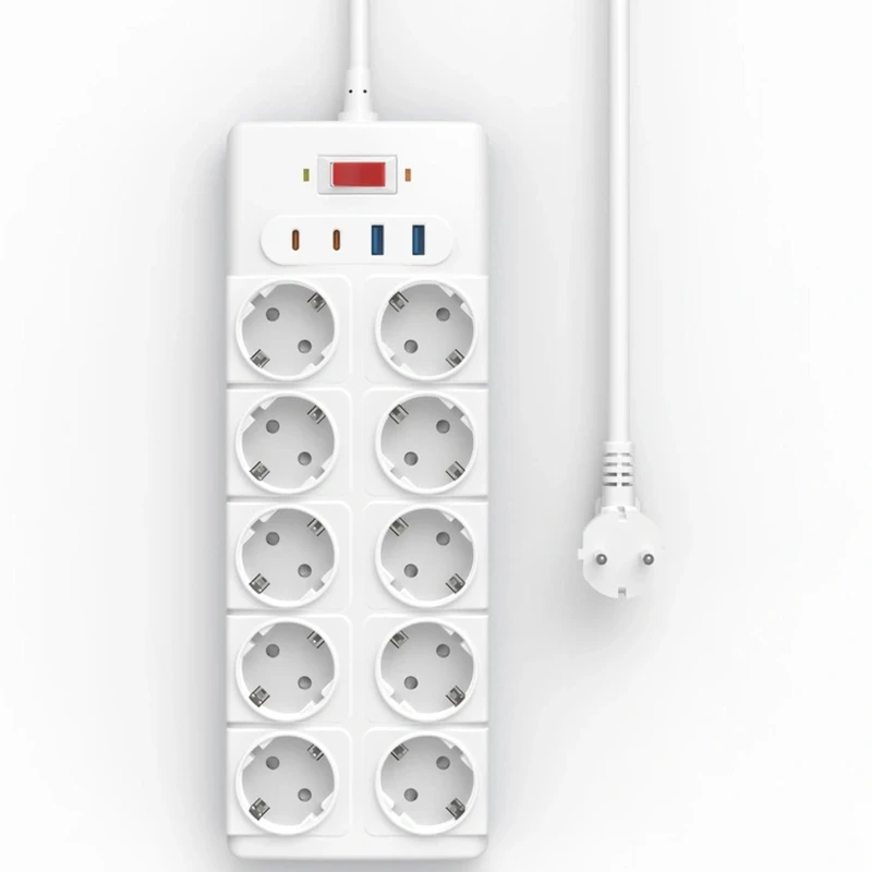 Подовжувач WIWU S008 Power Strip PD20W (2USB-A/2C/10xSocket) (2m) – White. Фото 2 з 4