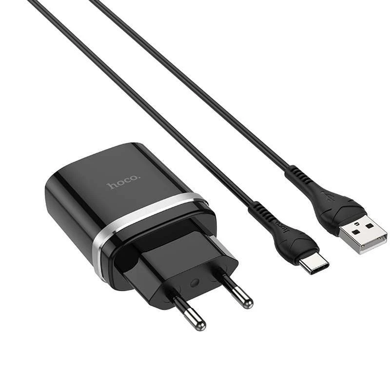 МЗП Hoco C12Q Smart QC3.0 (1USB/3A) + Type-C – Чорний. Фото 3 з 6