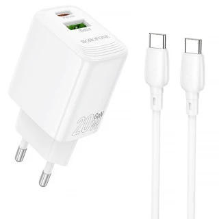 МЗП Borofone BN27 Fuente PD20W+QC3.0 (1USB-A/1C) + кабель Type-C to Type-C фото 1 з 2