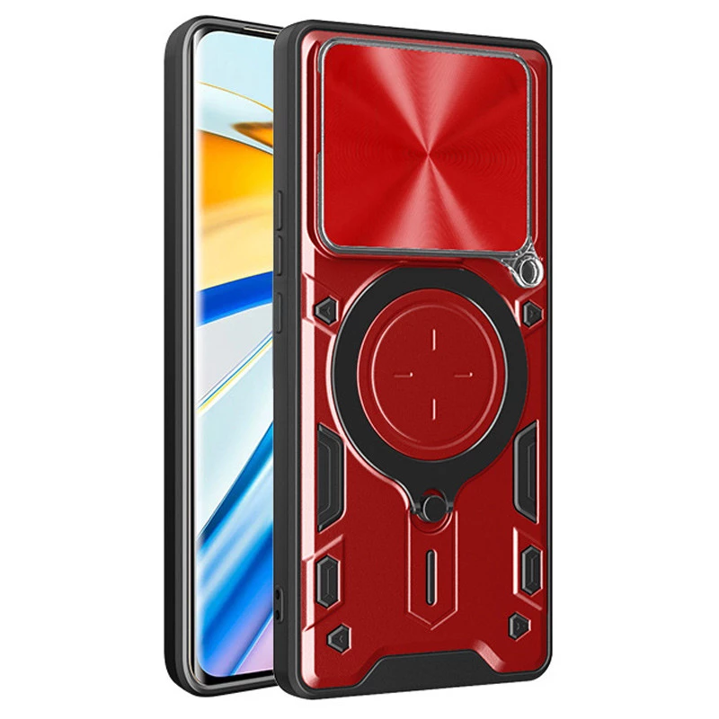 Ударопрочный чехол Bracket Ringstand с защитной шторкой для камеры для Xiaomi 14T Pro – Red. Фото 2 из 5