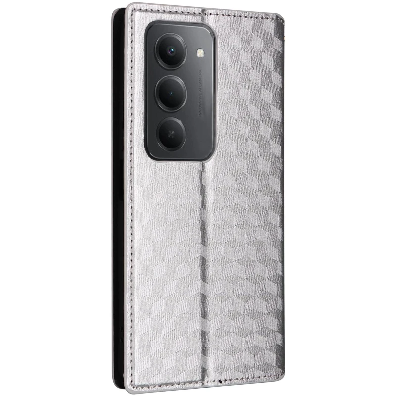 Кожаный чехол-книжка Rhombus Book для Xiaomi Redmi 15 (EU) – silver. Фото 3 из 7
