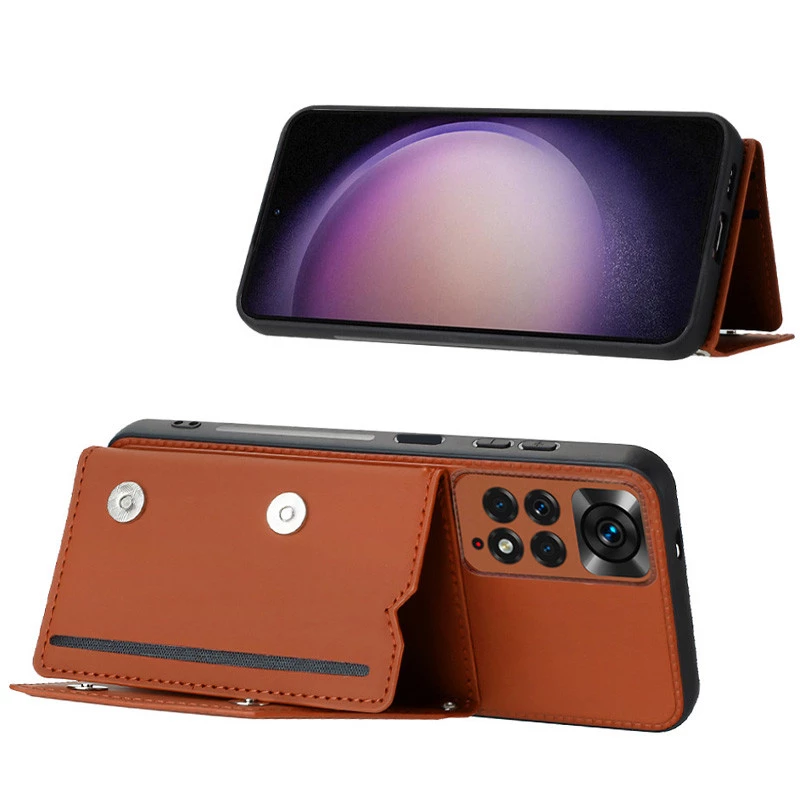 Чехол Frontalka с отсеком для карточек с защитой камеры для Xiaomi Redmi Note 11 (Global) / Note 11S – Brown. Фото 3 из 3