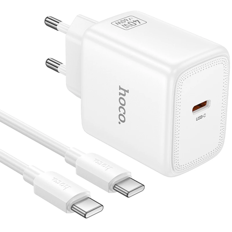 МЗП Hoco N83 Profit PD40W (1USB-C) + кабель Type-C to Type-C – White. Фото 1 з 3
