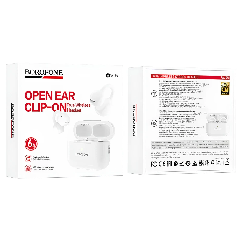 Бездротові TWS навушники Borofone BW95 Cancion clip-on – White. Фото 3 з 6