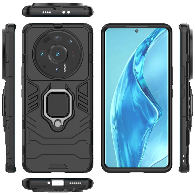 Противоударный чехол Transformer с кольцом для Xiaomi 12S Ultra – Черный / Soul Black. Фото 4 из 5