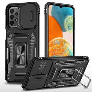 Ударопрочный чехол Square Ring c шторкой на камеру для Samsung Galaxy A13 4G — Черный / Black