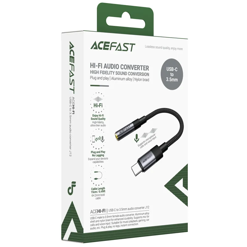 Перехідник Acefast J12 Type-C male to AUX 3.5mm female – Black. Фото 2 з 5