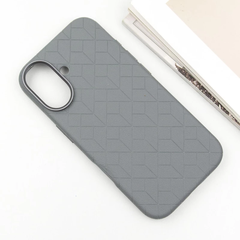 Шкіряний чохол з візерунком та MagSafe на Apple iPhone 16 – Grey. Фото 5 з 9