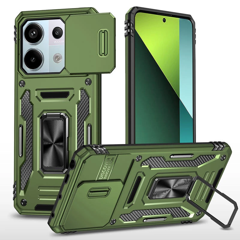 Ударостійкий чохол Square Ring зi шторкою на камеру на Xiaomi 15T – Оливковий / Army Green. Фото 1 з 1