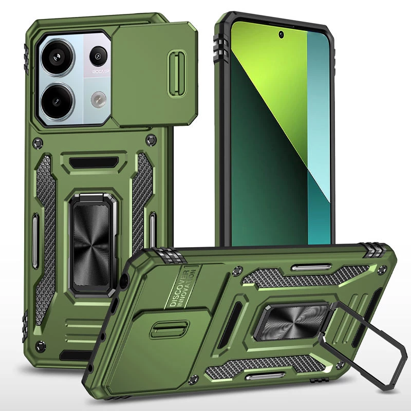 Ударостійкий чохол Square Ring зi шторкою на камеру на Xiaomi Redmi Note 13 Pro 5G – Оливковий / Army Green. Фото 1 з 5