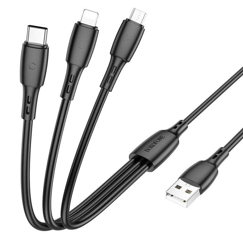 Дата кабель Borofone BX71 USB to 3in1 (1m) – Чорний. Фото 3 з 6