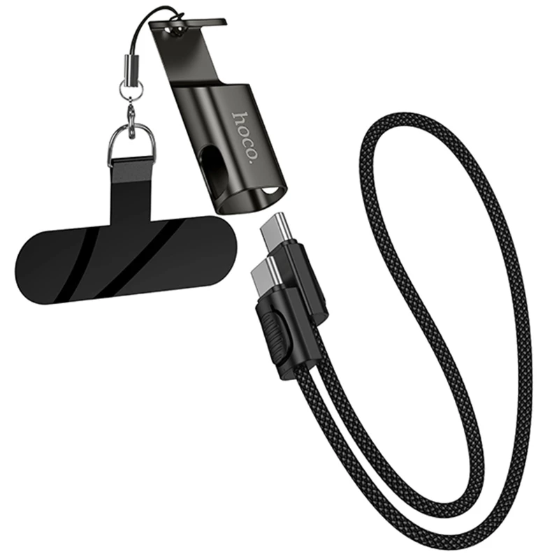Дата кабель Hoco X126 Experto Type-C to Type-C 60W + Phone Holder & Lanyard (0.35m) – Black. Фото 1 из 5