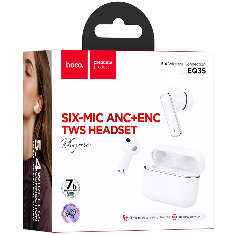 Беспроводные TWS наушники Hoco EQ35 Rhyme ANC+ENC (App) – White. Фото 3 из 3