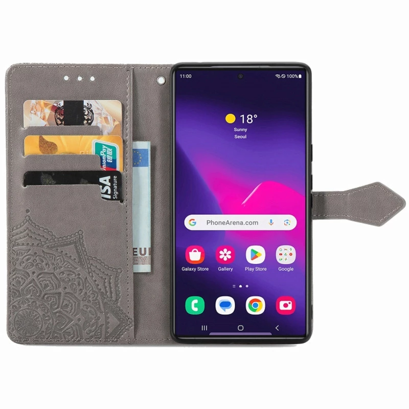 Кожаный чехол-книжка Art Case с визитницей для Samsung Galaxy S25 Ultra – Серый. Фото 2 из 11