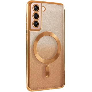 Чехол с блесками, защитными линзами на камеру и MagSafe для Samsung Galaxy S21 FE — Золотой / Gold