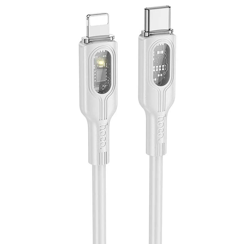 

Дата кабель Hoco U120 Transparent explore intelligent power-off PD 27W Type-C to Lightning (1.2m) (Gray)