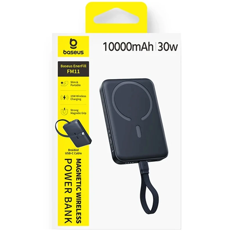 Портативное ЗУ Power Bank Baseus EnerFill FM11 30W с БЗУ with cable 10000mAh (E00289) – Cosmic Black. Фото 3 из 3