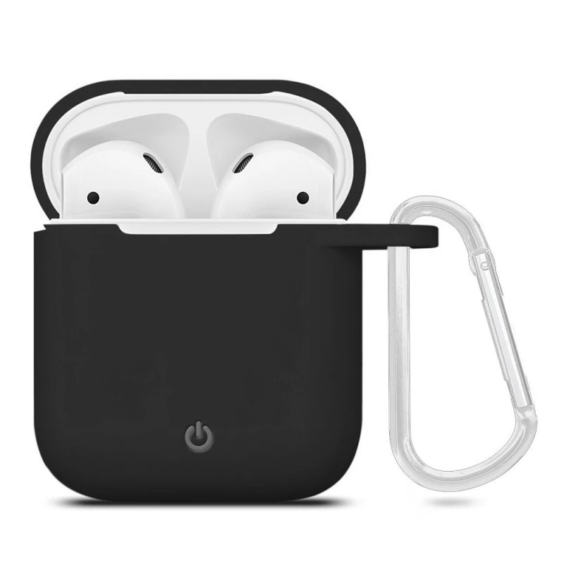 

Силіконовий футляр з карабіном для навушників AirPods (Чорний / Black)