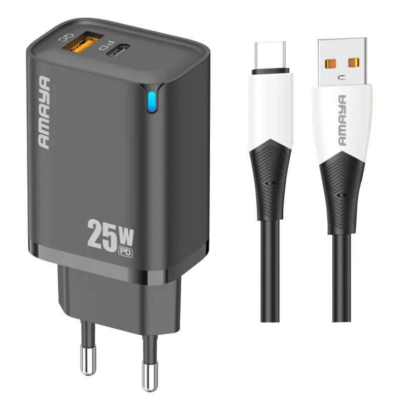 СЗУ Amaya E215D PD25W+QC3.0 (1USB-A/1C) + кабель USB to Type-C фото 1 из 1