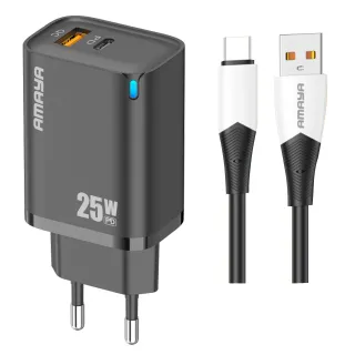 СЗУ Amaya E215D PD25W+QC3.0 (1USB-A/1C) + кабель USB to Type-C фото 1 из 2
