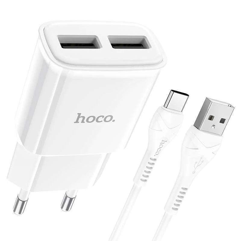 СЗУ HOCO C88A (2USB/2.4A) + Type-C – Белый. Фото 2 из 5