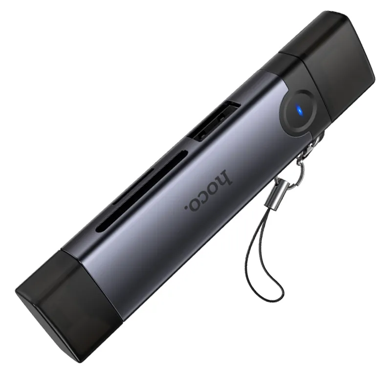 Картридер Hoco HB56B Victory 5in1 Type-C/Lightning to SD/TF3.0 + USB 2.0 – Metal gray. Фото 5 з 6