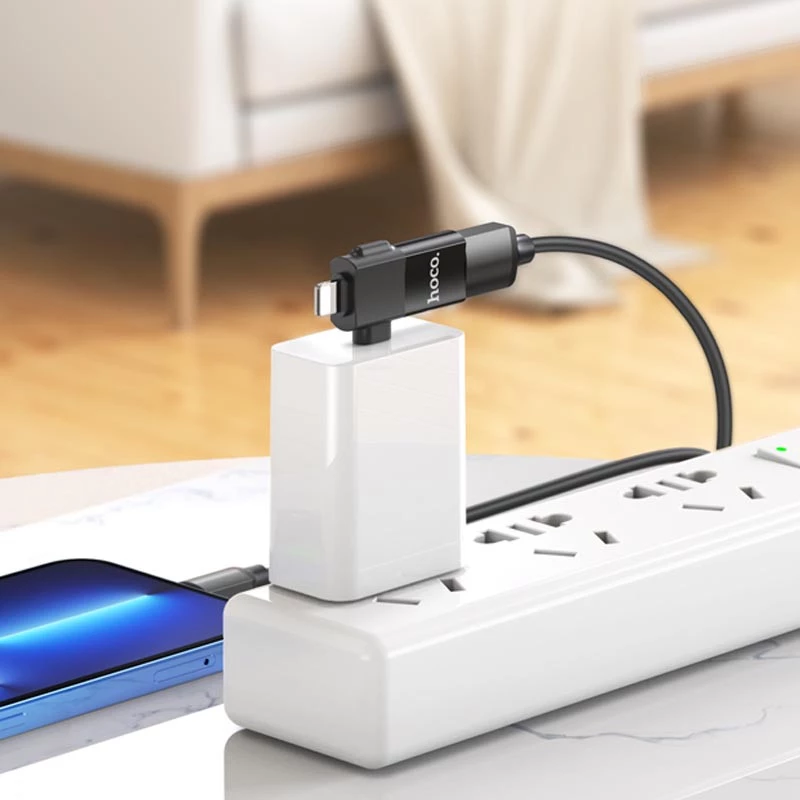 Перехідник Hoco UA17 2in1 Lightning Male/Type-C Male to USB female – Black. Фото 5 з 6