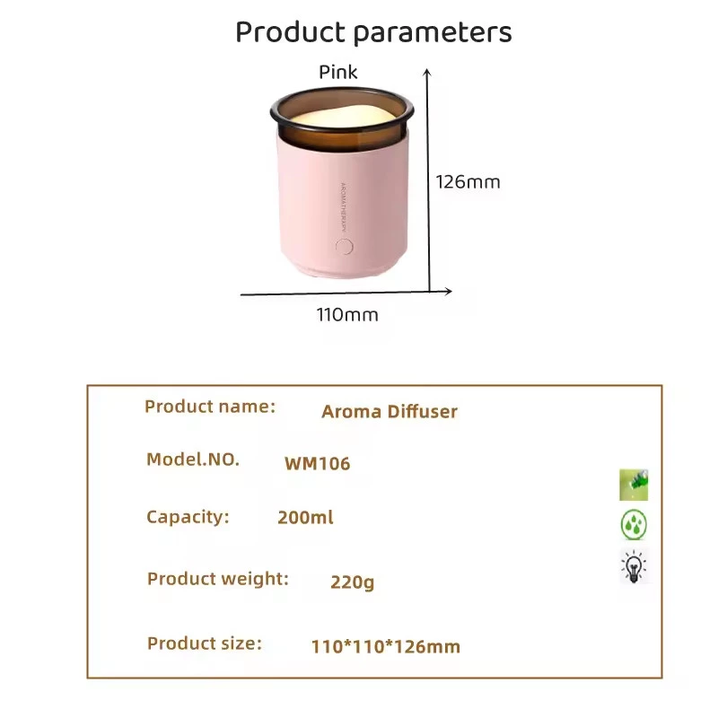 Зволожувач повітря з підсвічуванням WX106 Type-C/5V USB 200ml – Pink. Фото 5 з 5