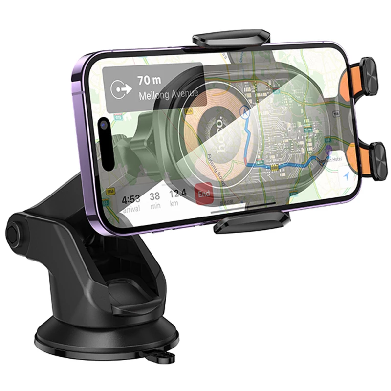 Автотримач з БЗП Hoco HW34 Blue whale 3-axis linkage wireless 15W (center console) – Black. Фото 3 з 7