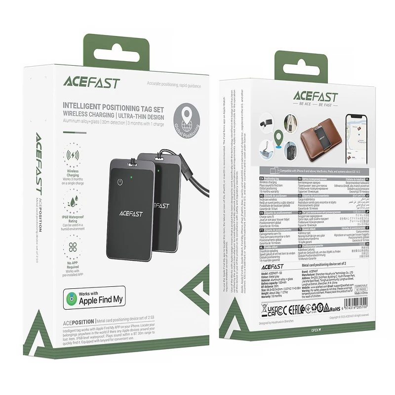 Трекер Acefast S3 Metal Card 100 mAh (2ps) – Gray. Фото 6 з 7