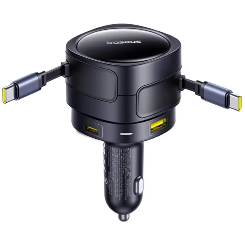 АЗП Baseus Enjoyment Max PD90W with retractable cables (1USB-A/3C) (C00035507121) – Cosmic Black. Фото 1 з 3