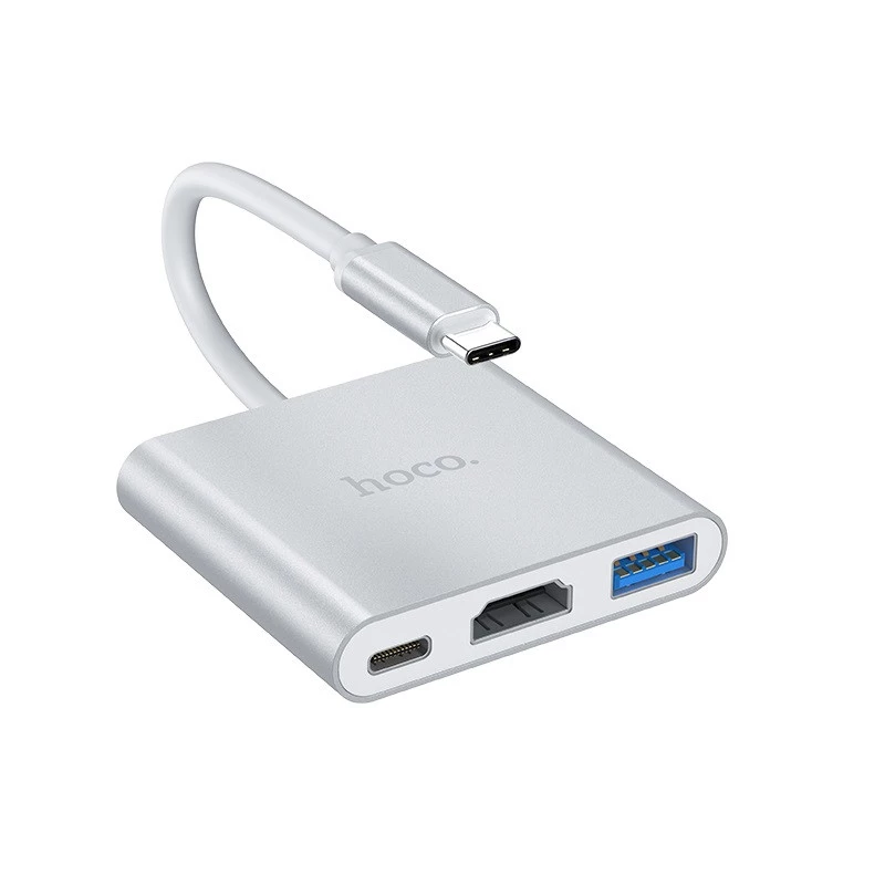 

Перехідник HUB Hoco HB14 Type-C to USB3.0+HDMI+PD (Сталевий)