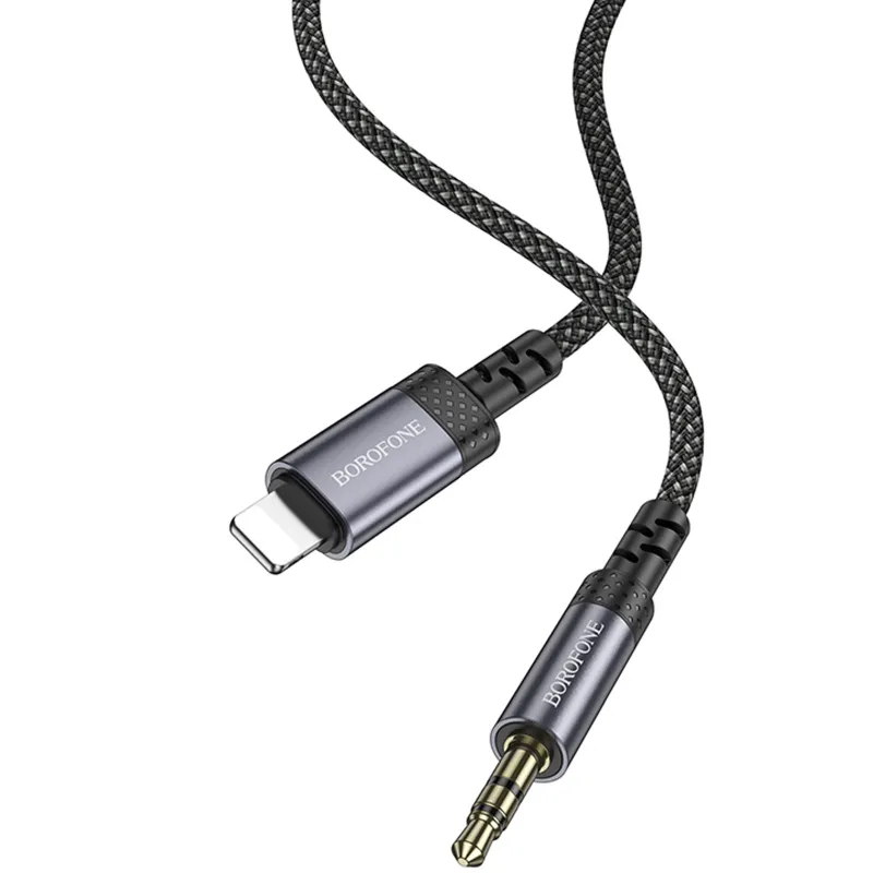 Аудіо кабель Aux Borofone BL24 Graceful (Lightning to AUX 3.5mm) (1m) – Metal grey. Фото 6 з 7