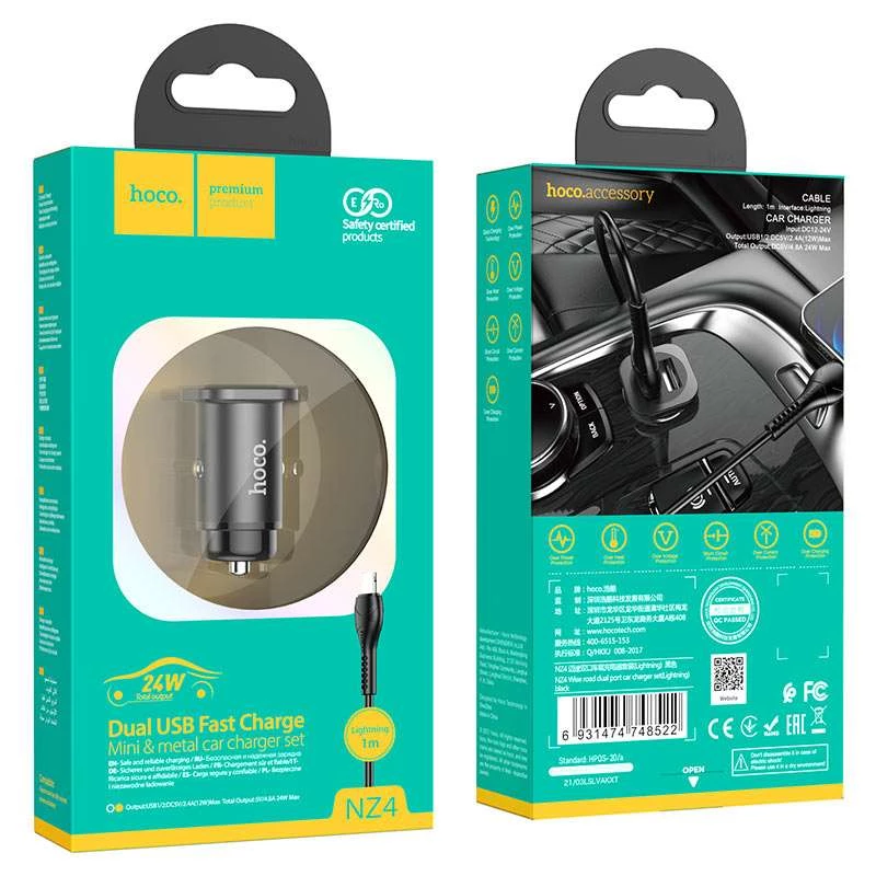 АЗУ Hoco NZ4 (2USB 2.4A) + Lightning – Черный. Фото 3 из 3