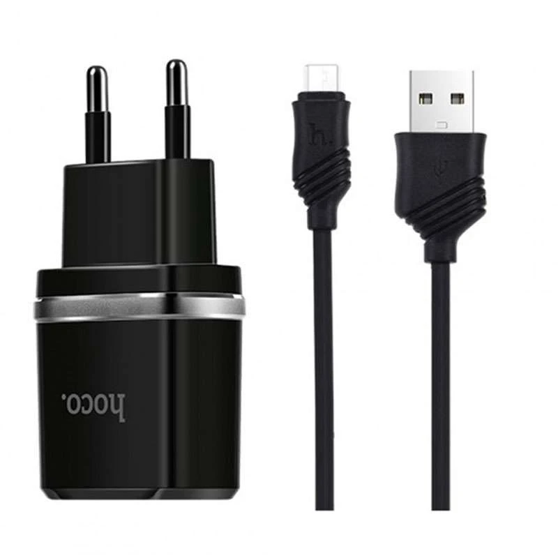 

СЗУ Hoco C12 Charger + Cable (Micro) 2.4A 2USB (Черный), Чорний