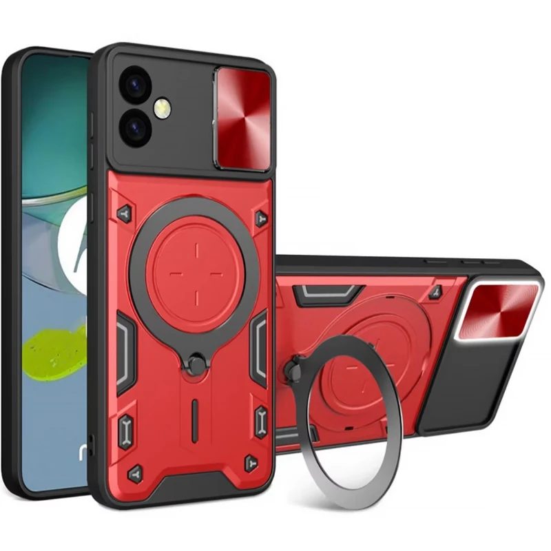 Ударопрочный чехол Bracket Ringstand с защитной шторкой для камеры для Samsung Galaxy A07 – Red. Фото 1 из 1