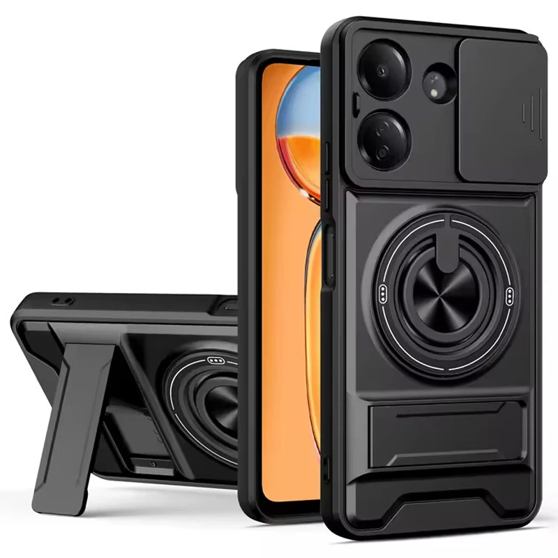 Ударостійкий чохол Camshield StandRing case для Xiaomi Poco C65 – Black. Фото 1 з 1