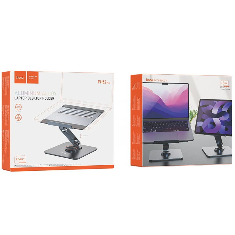 Подставка настольная Hoco PH52 Plus Might metal rotating – Metal gray. Фото 2 из 6