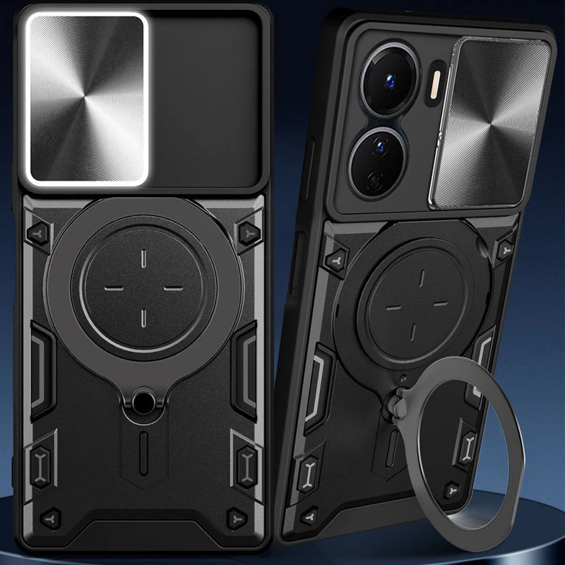 Ударостійкий чохол Bracket Ringstand із захисною шторкою для камери на Xiaomi Redmi 13C – Black. Фото 12 з 13