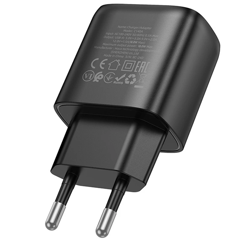 МЗП Hoco C140A Smart QC3.0 (1USB/3A) – Black. Фото 4 з 6