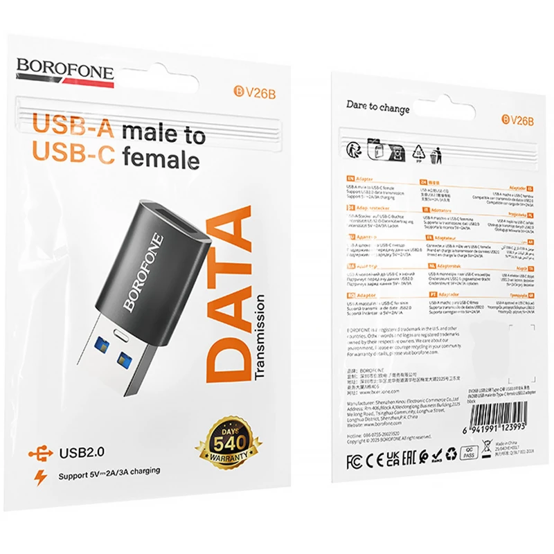Перехідник Borofone BV26B USB Male to Type-C Female USB3.0 – Black. Фото 6 з 6
