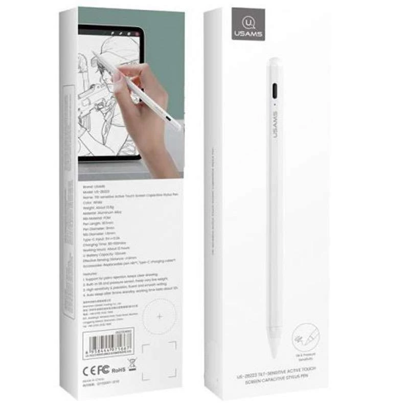 Стилус Usams US-ZB223 Tilt-sensitive Active Touch Capacitive for iPad – White. Фото 3 з 3