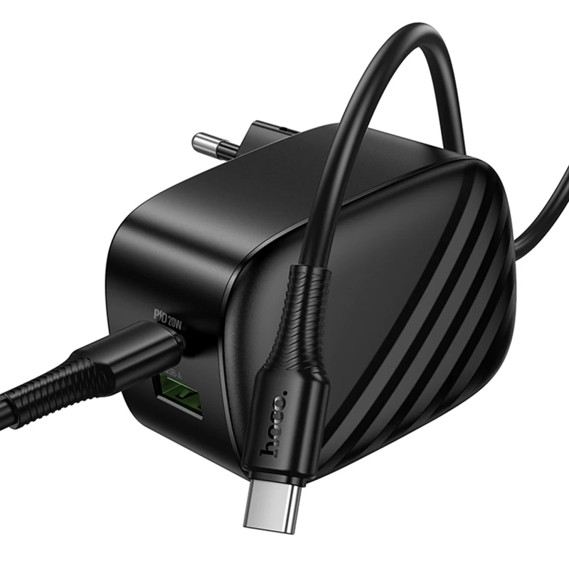 МЗП Hoco CS101A Folding PD20W+QC3.0 (1USB-A/1C) + кабель Type-C to Type-C – Black. Фото 5 з 6