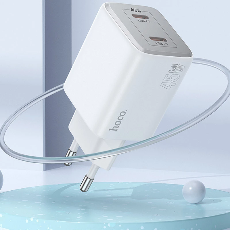 СЗУ Hoco N42 Elogiado 2C PD45W + Type to Lightning – White. Фото 4 из 5