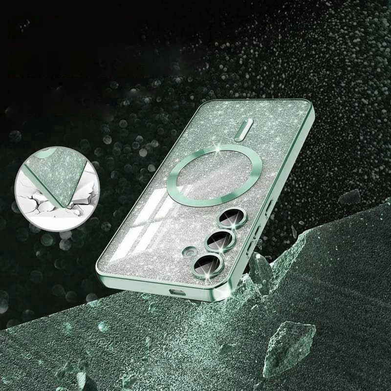 Чохол з блискітками, захисними лінзами на камеру та MagSafe на Samsung Galaxy S24 FE – Зелений / Green. Фото 4 з 7