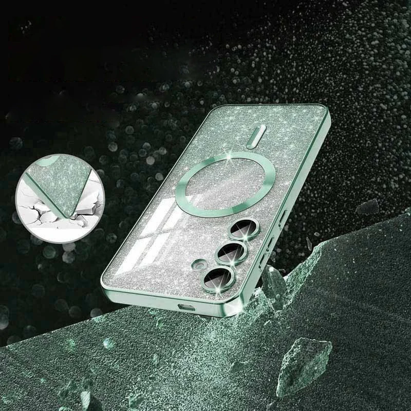 Чохол з блискітками, захисними лінзами на камеру та MagSafe на Samsung Galaxy S25 – Зелений / Green. Фото 6 з 11