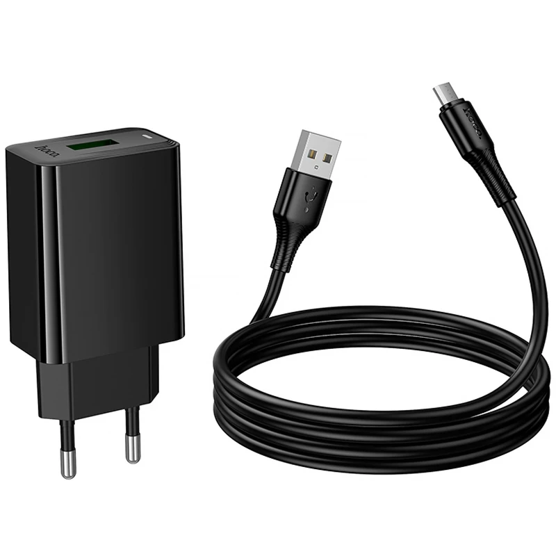 МЗП Hoco CS92A Leader 18W+QC3.0 (1USB-A) + кабель USB to MicroUSB – Black. Фото 6 з 6